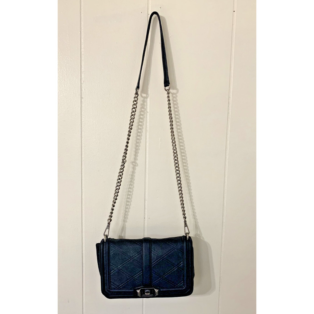 Rebecca Minkoff Small Love Black Leather Crossbody Bag Chain Turn Lock Quilted - Picture 2 of 12